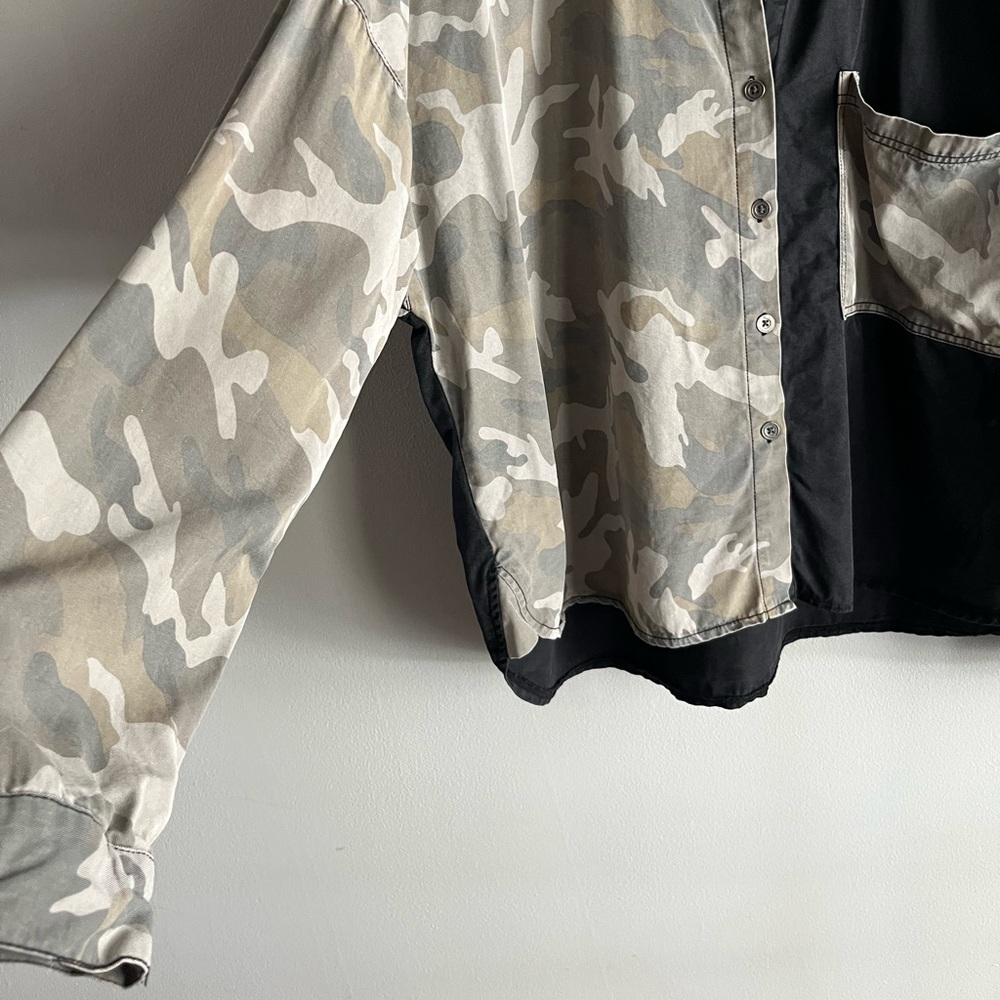 Vintage Havana Camo Colorblock Shirt Tencel Oversized Grunge Utility Chic - Picture 3 of 6